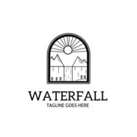 Wasserfall-Logo-Design-Vektor mit Berglinie Kunst-Design-Stil vektor