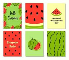 nationell vattenmelon dag. en uppsättning av vektor posters med sommar frukt och design element.