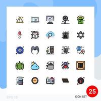 25 universelle, gefüllte Linien-Flachfarben für Web- und mobile Anwendungen, Münzwelt, Computerforschung, PC, editierbare Vektordesign-Elemente vektor
