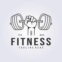 Fitnessstudio-Fitness-Holding-Barbell-Logo lineares Vektorillustrations-Vorlagendesign vektor