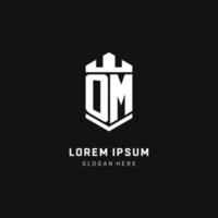 Om-Monogramm-Logo-Initiale mit Kronen- und Schildschutzform vektor