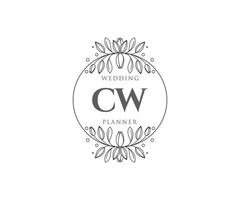 cw initialer brev bröllop monogram logotyper samling, hand dragen modern minimalistisk och blommig mallar för inbjudan kort, spara de datum, elegant identitet för restaurang, boutique, Kafé i vektor