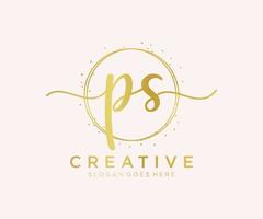 första ps feminin logotyp. användbar för natur, salong, spa, kosmetisk och skönhet logotyper. platt vektor logotyp design mall element.