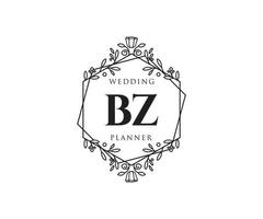 bz initialen brief hochzeitsmonogramm logos sammlung, handgezeichnete moderne minimalistische und florale vorlagen für einladungskarten, save the date, elegante identität für restaurant, boutique, café im vektor