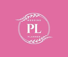 pl Initialen Brief Hochzeit Monogramm Logos Sammlung, handgezeichnete moderne minimalistische und florale Vorlagen für Einladungskarten, Save the Date, elegante Identität für Restaurant, Boutique, Café im Vektor