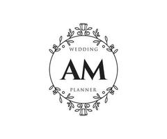 bin initialen brief hochzeitsmonogramm logos sammlung, handgezeichnete moderne minimalistische und florale vorlagen für einladungskarten, save the date, elegante identität für restaurant, boutique, café im vektor