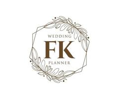 fk initialen brief hochzeitsmonogramm logos sammlung, handgezeichnete moderne minimalistische und florale vorlagen für einladungskarten, save the date, elegante identität für restaurant, boutique, café im vektor