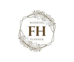 fh initialen brief hochzeitsmonogramm logos sammlung, handgezeichnete moderne minimalistische und florale vorlagen für einladungskarten, save the date, elegante identität für restaurant, boutique, café im vektor