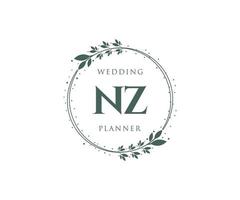 nz initialen brief hochzeitsmonogramm logos sammlung, handgezeichnete moderne minimalistische und florale vorlagen für einladungskarten, save the date, elegante identität für restaurant, boutique, café im vektor