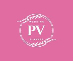 pv initialen brief hochzeitsmonogramm logos sammlung, handgezeichnete moderne minimalistische und florale vorlagen für einladungskarten, save the date, elegante identität für restaurant, boutique, café im vektor