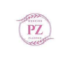 pz initialen brief hochzeitsmonogramm logos sammlung, handgezeichnete moderne minimalistische und florale vorlagen für einladungskarten, save the date, elegante identität für restaurant, boutique, café im vektor