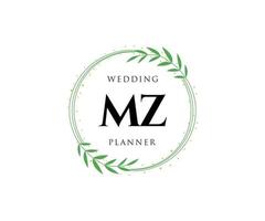 mz initialen brief hochzeitsmonogramm logos sammlung, handgezeichnete moderne minimalistische und florale vorlagen für einladungskarten, save the date, elegante identität für restaurant, boutique, café im vektor