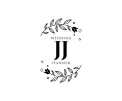 jj initialen brief hochzeitsmonogramm logos sammlung, handgezeichnete moderne minimalistische und florale vorlagen für einladungskarten, save the date, elegante identität für restaurant, boutique, café im vektor