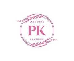 pk initialen brief hochzeitsmonogramm logos sammlung, handgezeichnete moderne minimalistische und florale vorlagen für einladungskarten, save the date, elegante identität für restaurant, boutique, café im vektor