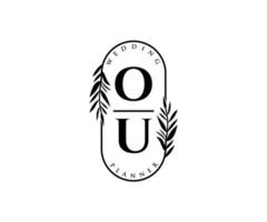 ou initials brief hochzeitsmonogramm logos sammlung, handgezeichnete moderne minimalistische und florale vorlagen für einladungskarten, save the date, elegante identität für restaurant, boutique, café im vektor