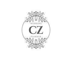 cz initialen brief hochzeitsmonogramm logos sammlung, handgezeichnete moderne minimalistische und florale vorlagen für einladungskarten, save the date, elegante identität für restaurant, boutique, café im vektor