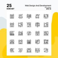 25 Symbolsatz für Webdesign und -entwicklung 100 bearbeitbare eps 10-Dateien Business-Logo-Konzept-Ideen-Line-Icon-Design vektor