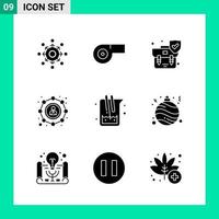 Packung mit 9 Solid Style Icon Set Glyphen-Symbolen für den Druck kreative Zeichen isoliert auf weißem Hintergrund 9 Icon Set kreativer schwarzer Icon-Vektor-Hintergrund vektor