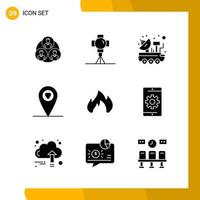 9 Icon Set Solid Style Icon Pack Glyphensymbole isoliert auf weißem Hintergrund für reaktionsschnelle Website, die kreativen schwarzen Icon-Vektorhintergrund entwirft vektor