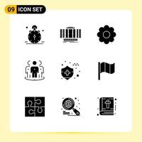 Stock Vector Icon Pack mit 9 Zeilenzeichen und Symbolen für Marketing-Fokus Wind Publikum romantische editierbare Vektordesign-Elemente