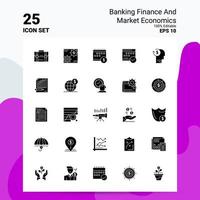 25 bank finansiera och marknadsföra ekonomi ikon uppsättning 100 redigerbar eps 10 filer företag logotyp begrepp idéer fast glyf ikon design vektor
