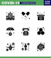 Corona-Virus 2019 und 2020 Epidemie 9 solides Glyphen-Schwarz-Icon-Pack wie Telefonarzt auf Abruf Fall Krankenversicherung Virus-Coronavirus 2019nov-Krankheitsvektor-Designelemente vektor