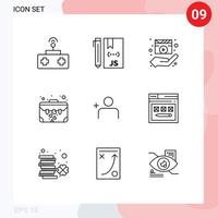 grupp av 9 modern konturer uppsättning för kostym fall kort programmering väska media spelare redigerbar vektor design element