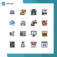 16 thematische Vektor-Flachfarben gefüllte Linien und editierbare Symbole von Share-Scanner-Business-Strahlungsmaschinen-editierbaren kreativen Vektordesign-Elementen vektor