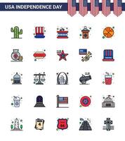 25 USA platt fylld linje packa av oberoende dag tecken och symboler av sporter basketboll trumma tecken val redigerbar USA dag vektor design element