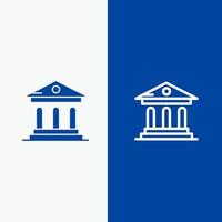 universitet Bank campus domstol linje och glyf fast ikon blå baner vektor