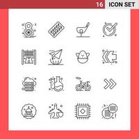 16 Icon Pack Line Style Umrisssymbole auf weißem Hintergrund einfache Zeichen für die allgemeine Gestaltung kreativer schwarzer Icon-Vektor-Hintergrund vektor