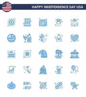 Lycklig oberoende dag packa av 25 blues tecken och symboler för Plats landmärke kalender byggnad inföding amerikan redigerbar USA dag vektor design element