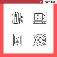 4 Icon Pack Line Style Umrisssymbole auf weißem Hintergrund einfache Zeichen für die allgemeine Gestaltung kreativer schwarzer Icon-Vektor-Hintergrund vektor