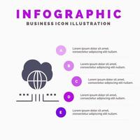 World Marketing Network Cloud solides Symbol Infografiken 5 Schritte Präsentationshintergrund vektor