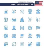 Usa Happy Independence DayPiktogrammsatz von 25 einfachen Blues der amerikanischen Usa Camping Food Frise editierbare Usa Day Vektordesign-Elemente vektor