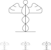 Medizin medizinisches Gesundheitswesen Griechenland Symbolsatz mit fetten und dünnen schwarzen Linien vektor
