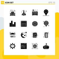 Gruppe von 16 modernen soliden Glyphen, die für das Kochen von editierbaren Vektordesign-Elementen für Diagrammbar-Herdstifte festgelegt wurden vektor