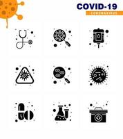 Corona-Virus-Krankheit 9 Solid Glyph Black Icon Pack saugt als Blutepidemie-Virus-Krankheitsalarm Virus-Coronavirus 2019nov-Krankheitsvektor-Designelemente vektor