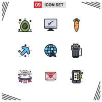 Stock Vector Icon Pack mit 9 Zeilen Zeichen und Symbolen für Reisepfeil Karotte Rechtspfeil editierbare Vektordesign-Elemente