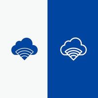 moln förbindelse wiFi signal linje och glyf fast ikon blå baner vektor
