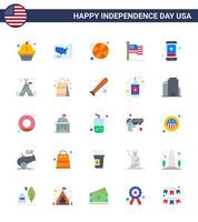 uppsättning av 25 USA dag ikoner amerikan symboler oberoende dag tecken för smart telefon cell basketboll USA flagga redigerbar USA dag vektor design element