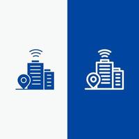 Gebäude WLAN-Standortlinie und Glyphe solides Symbol blaues Banner Linie und Glyphe solides Symbol blaues Banner vektor