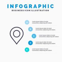 Kartenposition Pin World Line Symbol mit 5 Schritten Präsentation Infografiken Hintergrund vektor