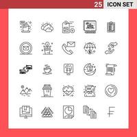 25 Icon Pack Line Style Umrisssymbole auf weißem Hintergrund einfache Zeichen für die allgemeine Gestaltung vektor