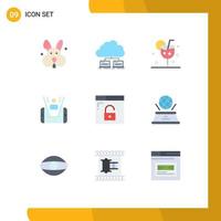 Mobile Schnittstelle flacher Farbsatz von 9 Piktogrammen von Browser-Mann-Getränkezellen-Eis editierbaren Vektordesign-Elementen vektor