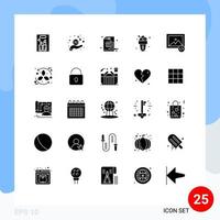 25 universelle solide Glyphen für Web- und mobile Anwendungen Foto Sommeranalyse süßes Eis editierbare Vektordesign-Elemente vektor
