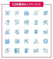 25 blaue Coronavirus-Epidemie-Icon-Pack saugen als Hände Nase Notfall Gesundheit kalt virales Coronavirus 2019nov Krankheitsvektor-Designelemente vektor
