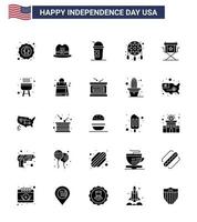 Usa Happy Independence DayPiktogrammsatz mit 25 einfachen soliden Glyphen des Regisseurs Western America Traumfänger-Schmuck editierbare Usa-Tag-Vektordesign-Elemente vektor