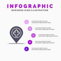 Kartenlage Kanada Blatt festes Symbol Infografiken 5 Schritte Präsentationshintergrund vektor