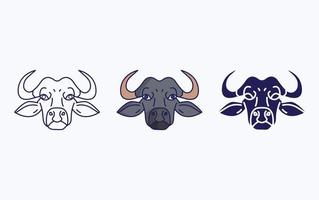 buffel ansikte linje och glyf ikon, vektor illustration
